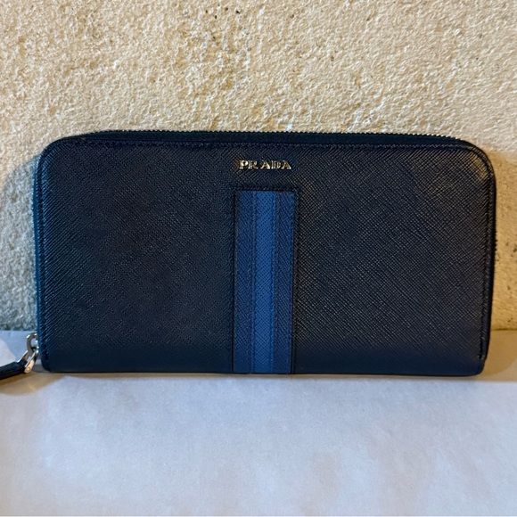 Prada Handbags - Prada Navy Saffiano Zip-Around Wallet w/ COA